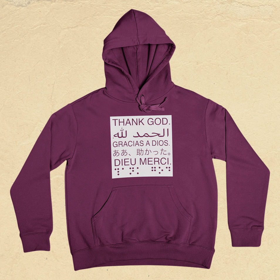 THANK GOD. Languages Hoodie - Maroon